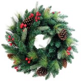 MagicHome Vianoce MagicHome karácsonyi koszorú, Berry, natúr, fenyőágakkal és tobozokkal, 45 cm