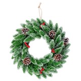 MagicHome Vianoce MagicHome karácsonyi koszorú, bogyókkal, natúr, havas, 33 cm