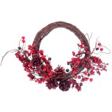 MagicHome Vianoce MagicHome karácsonyi koszorú, fonott, fenyőágakkal, 37 x 32 x 11 cm