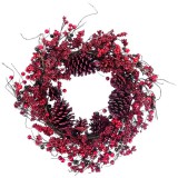 MagicHome Vianoce MagicHome karácsonyi koszorú, fonott, fenyőágakkal, piros, 60 x 60 x 15 cm