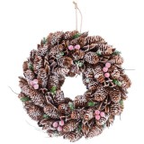 MagicHome Vianoce MagicHome karácsonyi koszorú, havas, tobozok, 37 x 9 x 37 cm