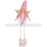 MagicHome Vianoce MagicHome karácsonyi szobor, Angyal szőke copfokkal szoknyával, szövet, rózsaszín-barna, 17,5 x 10 x