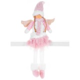 MagicHome Vianoce MagicHome karácsonyi szobor, Angyalka rózsaszín rövid szoknyával, szövet, rózsaszín-fehér, 23 x 12 x
