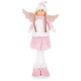 MagicHome Vianoce MagicHome karácsonyi szobor, Angyalka rózsaszín szoknyával, szövet, rózsaszín-fehér, 29 x 13 x 59 cm