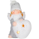 MagicHome Vianoce MagicHome karácsonyi szobor, Angyalka szívvel, LED, terrakotta,12 x 10 x 15 cm