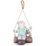 MagicHome Vianoce MagicHome karácsonyi szobor, Fiú a hintán bagollyal, függő, kerámia, 34,5 x 25,5 x 39,5 cm