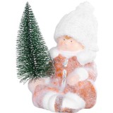 MagicHome Vianoce MagicHome karácsonyi szobor, Fiú karácsonyfával, terrakotta, 14,5 x 13 x 17 cm