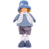 MagicHome Vianoce MagicHome karácsonyi szobor, Fiú kék kalappal, kék, szövet, 16 x 10 x 36 cm