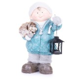 MagicHome Vianoce MagicHome karácsonyi szobor, Fiú lámpással és sündisznóval, kerámia, 23 x 20 x 39,5 cm