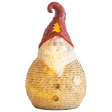 MagicHome Vianoce MagicHome karácsonyi szobor, kis gömbölyű Mikulás, LED, műgyanta, 19,5 cm