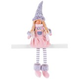 MagicHome Vianoce MagicHome karácsonyi szobor, Lány magas kalappal, szövet, rózsaszín-szürke, 17 x 12 x 54 cm