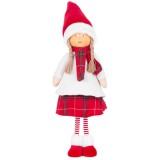 MagicHome Vianoce MagicHome karácsonyi szobor, Lány piros sállal, szövet, piros-fehér 31 x 18 x 90 cm