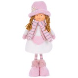 MagicHome Vianoce MagicHome karácsonyi szobor, Lány rózsaszín kalappal, szövet, rózsaszín, 16 x 10 x 36 cm