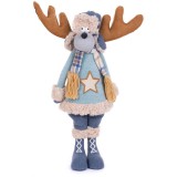 MagicHome Vianoce MagicHome karácsonyi szobor, Rénszarvas fiú kék kardigánban, szövet, 24 x 18 x 55 cm
