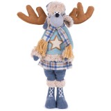 MagicHome Vianoce MagicHome karácsonyi szobor, Rénszarvas lány kék kardigánban, szövet, 24 x 18 x 55 cm