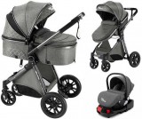 Mama Kiddies Charlie PRO 4 az 1-ben multifunkciós babakocsi kiegészítőkkel szürke színben ISOFIX talppal + ajándék