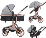 Mama Kiddies Sun Grey ELITE 3 az 1-ben multifunkciós babakocsi kiegészítőkkel világosszürke színben + Ajándék