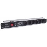 Manhattan elosztó - 19" 1.5U Rackmount elosztó, 6 aljzat, LED fény, 3m, ki-be kapcsológomb