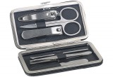 Manikűr készlet, 6 db-os, szálcsiszolt rozsdamentes acél, összecsukható tokkal