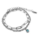 Maria King 1 Kék kristályos charmos rozsdamentes acél dupla karkötő, ezüst színű