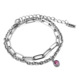 Maria King 1 Pink kristályos charmos rozsdamentes acél dupla karkötő, ezüst színű