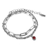 Maria King 1 Piros kristályos charmos rozsdamentes acél dupla karkötő, ezüst színű