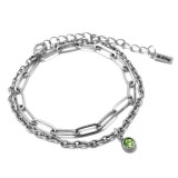 Maria King 1 Zöld kristályos charmos rozsdamentes acél dupla karkötő, ezüst színű