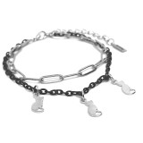 Maria King 3 Cicás charmos dupla karkötő, ezüst-fekete színű