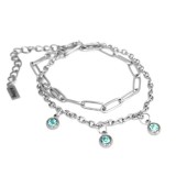 Maria King 3 Kék kristályos charmos rozsdamentes acél dupla karkötő, ezüst színű