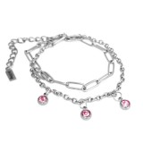 Maria King 3 Pink kristályos charmos rozsdamentes acél dupla karkötő, ezüst színű
