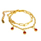 Maria King 3 Piros kristályos charmos rozsdamentes acél dupla karkötő, arany színű