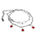 Maria King 3 Piros kristályos charmos rozsdamentes acél dupla karkötő, ezüst színű