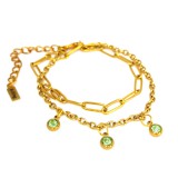 Maria King 3 Zöld kristályos charmos rozsdamentes acél dupla karkötő, arany színű