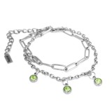 Maria King 3 Zöld kristályos charmos rozsdamentes acél dupla karkötő, ezüst színű