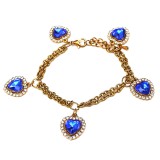 Maria King 5 kék kristály szív charmos dupla karkötő, arany színű