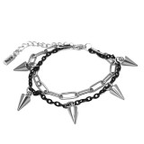 Maria King 5 kúp szegecs charmos rozsdamentes acél dupla karkötő, ezüst-fekete színű