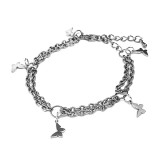 Maria King 5 Pillangós charmos dupla karkötő, ezüst színű