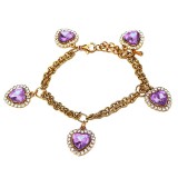 Maria King 5 Rózsaszín kristály szív charmos dupla karkötő, arany színű