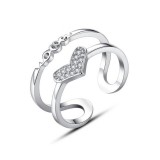Maria King Állítható méretű kristályokkal kirakott Szív gyűrű, ezüst színű