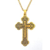 Maria King Antik nagy cirádás kereszt medál lánccal, aranybronz színben