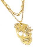 Maria King Arany színű Cukor koponya (Dia de los Muertos - Halottak napja) medál dupla nyaklánccal