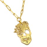 Maria King Arany színű Cukor koponya (Dia de los Muertos - Halottak napja) medál hosszú szemes nyaklánccal