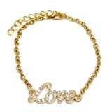 Maria King Arany színű kristályos Love feliratos rozsdamentes acél karkötő