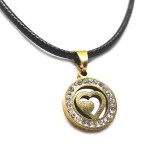 Maria King Arany színű kristályos nemesacél szív medál bőr lánccal
