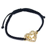 Maria King Arany színű kristályos Szív díszes makramé karkötő