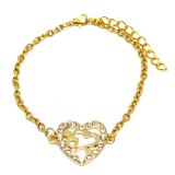 Maria King Arany színű kristályos Szív rozsdamentes acél karkötő