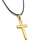 Maria King Arany színű nagyméretű Nemesacél Kereszt medál fekete bőr nyaklánccal II.