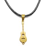 Maria King Arany színű nemesacél Gitár medál fekete bőr lánccal