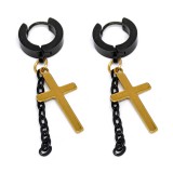 Maria King Arany színű Nemesacél kereszt fülbevaló lánccal, fekete akasztóval