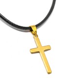 Maria King Arany színű Nemesacél Kereszt medál fekete bőr nyaklánccal